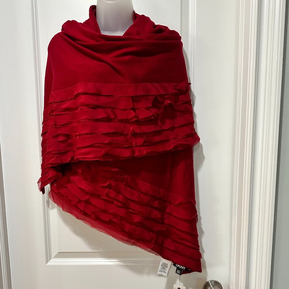 New DKNY Crimson Colored Wool & Silk Wrap/Shawl NWT